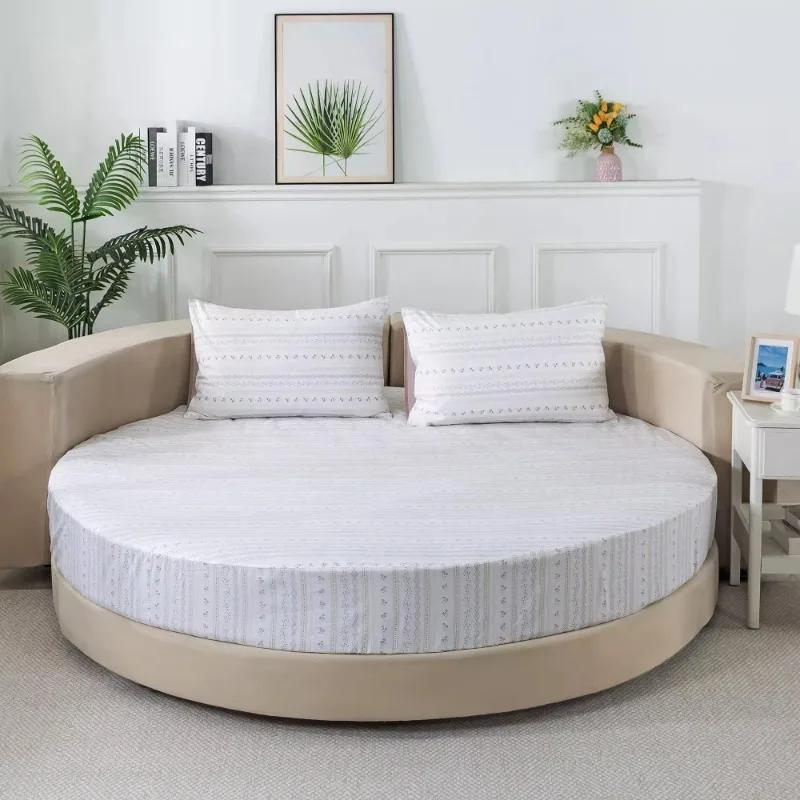 3 Pezzi Lenzuolo con Angoli in Cotone con Elastici Biancheria da Letto per Coprimaterasso Rotondo Tinta Unita Misura Queen Copriletto con Federa