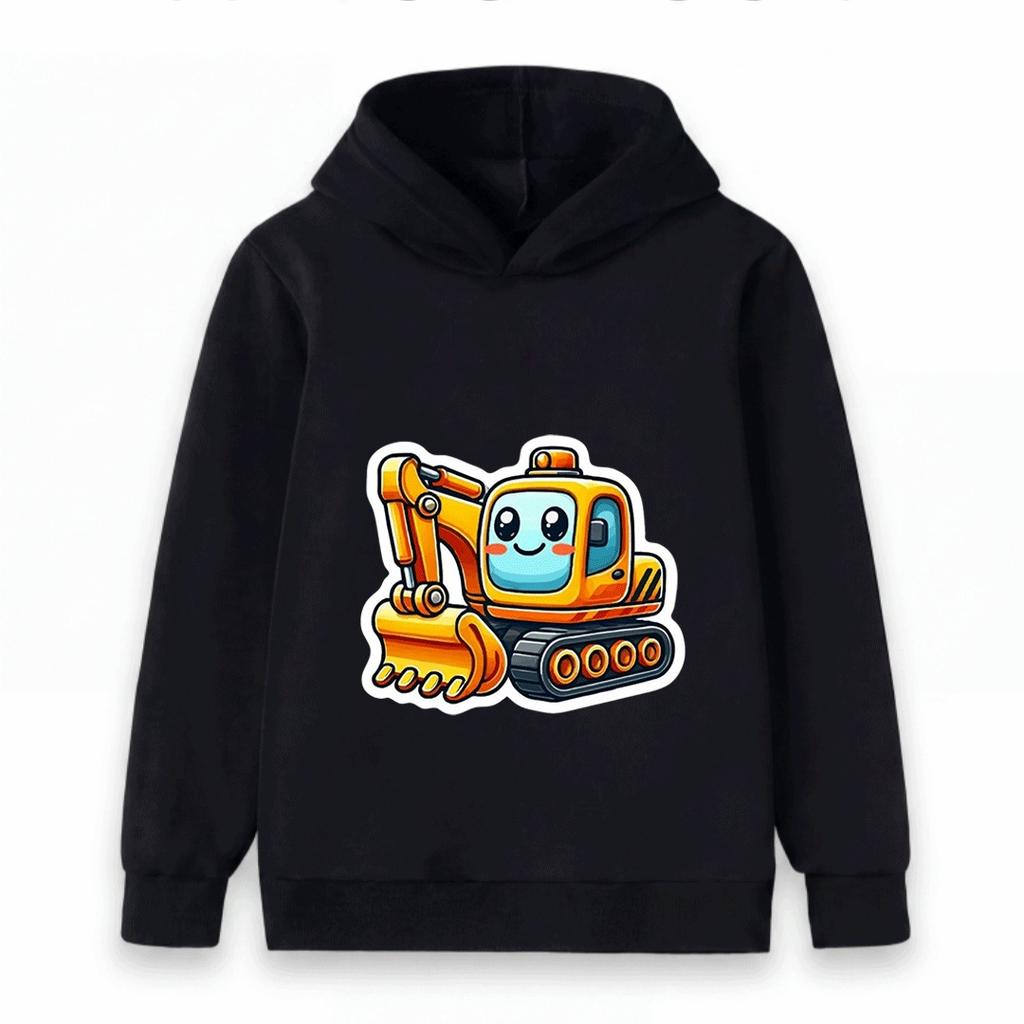 Cute Cartoon Excavator Print Kids Hoodie Casual Long Sleeve Pullover Sweatshirt for Boys Girls Toddler Loose Comfy Tops