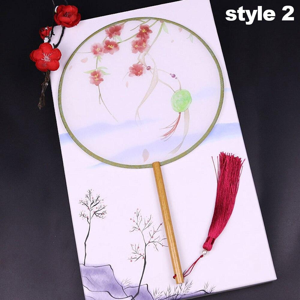 1PC Chinese Style Hand Fan Cute Mini Travel Portable Fan Round Shape Cloth Fan Bamboo Handle with Tassel Home Decoration