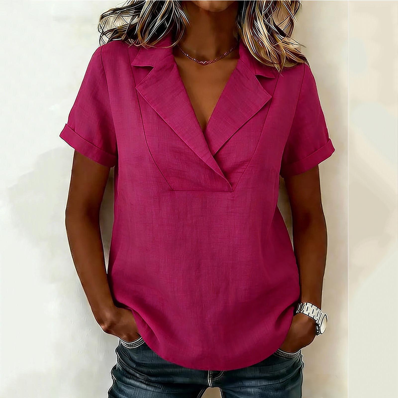 

Women s Casual Shirt Loose V-neck Short-sleeved Turtleneck Top XXXL красный