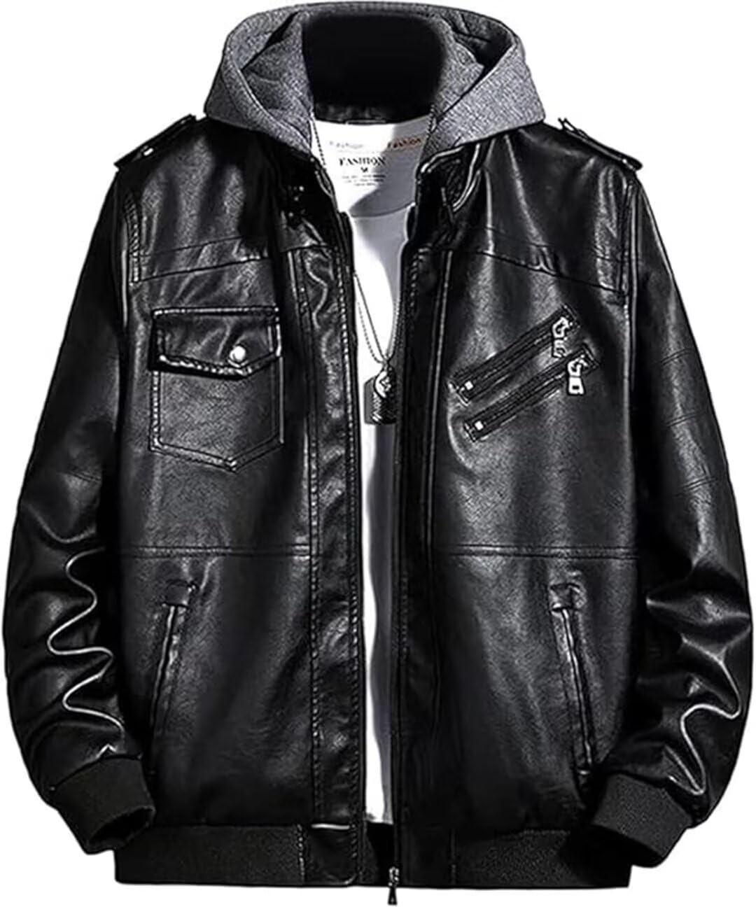 

Leather PU Leather Large Windproof Leather Jacket [Kayiyasu] Men s Jacket, Jacket, Hooded, Loose, Size, S-4L, Autumn, Winter, Spring, Riders, Stylish,