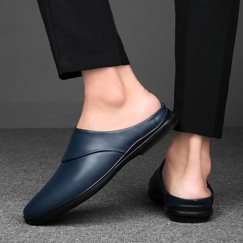 Fashion Casual Shoes Breathable Male Flats Genuine Leather Mules Shoes Men Half Shoes Man Luxury Brand Slippers Male Classic Loafers