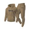 Men's Casual Solid Color Letter-printed Sweatshirt Set, Men's Fleece Hooded Drawstring Sweatshirt And Sweatpants Two-piece Set