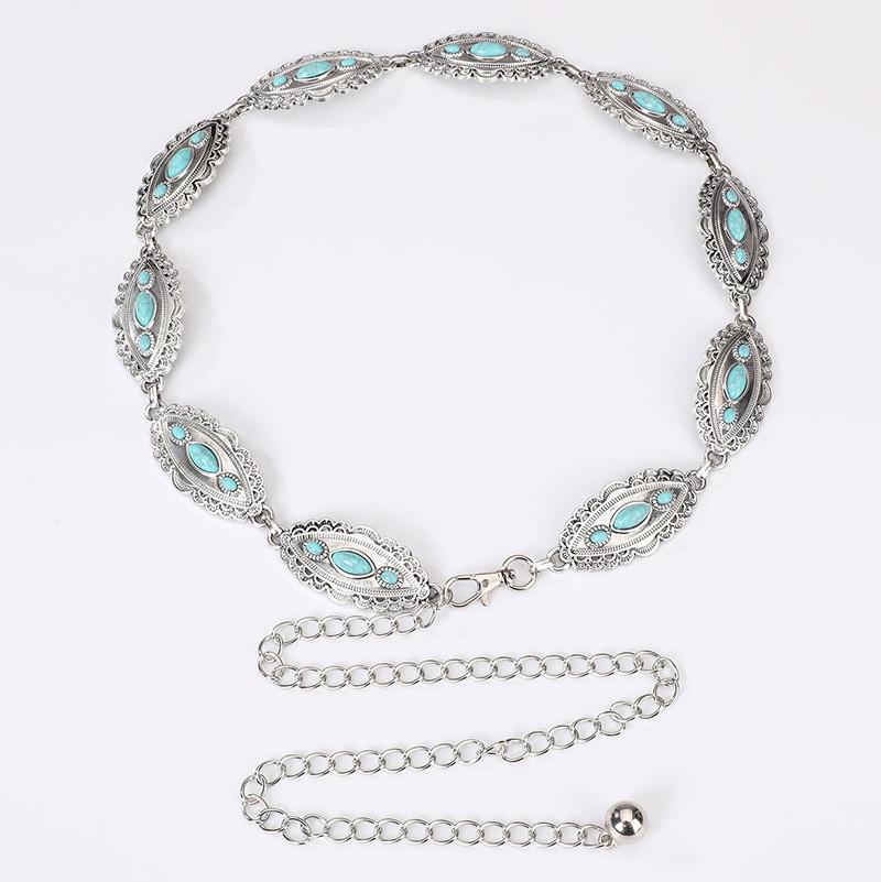 Bohemian Turquoise Waist Chain With Metal Accents For Summer Festival Fashion