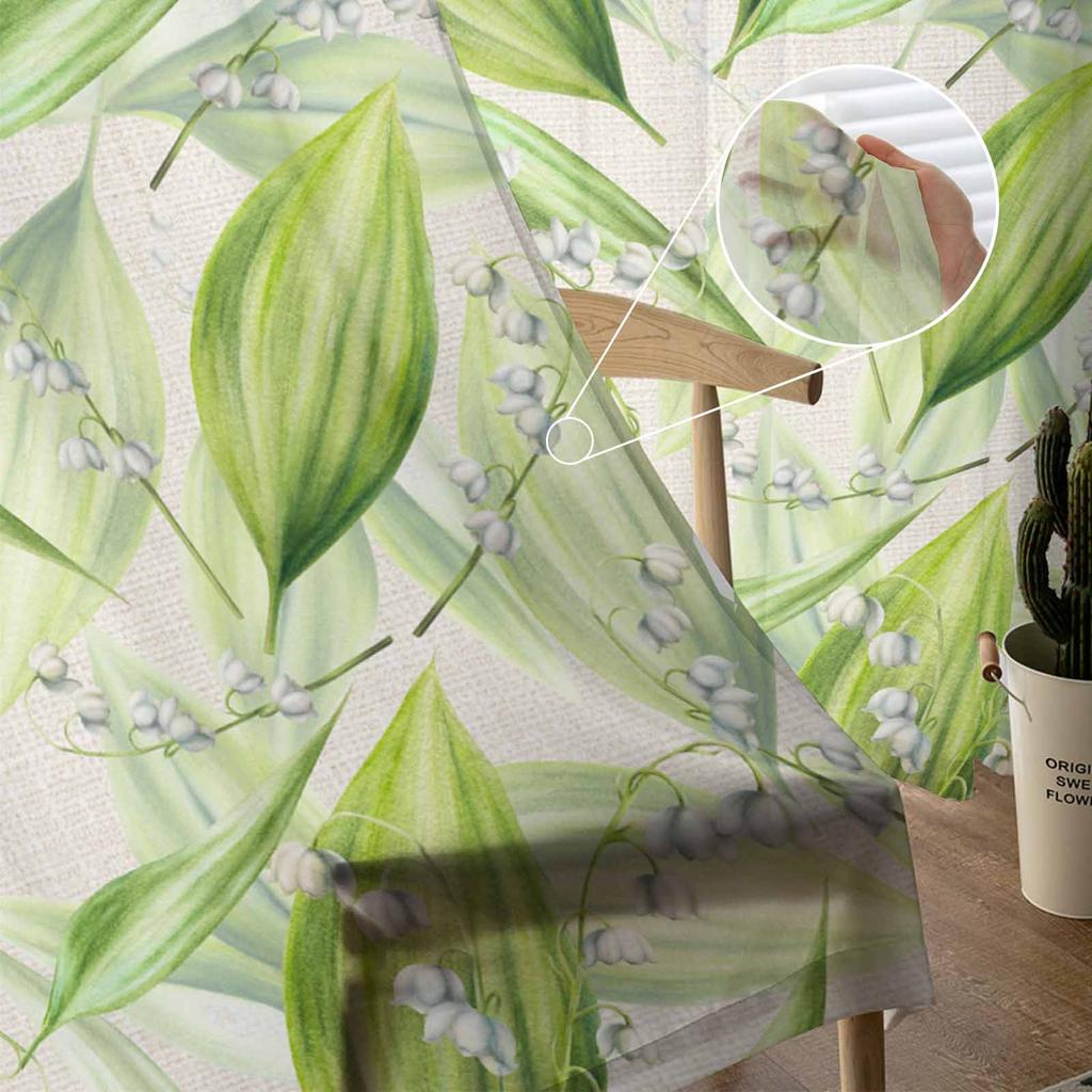 Maiglöckchen Blatt Pflanze Tüll Fenstervorhänge für Schlafzimmer Luxus Heimdeko Vorhänge im Wohnzimmer Chiffon Paneele