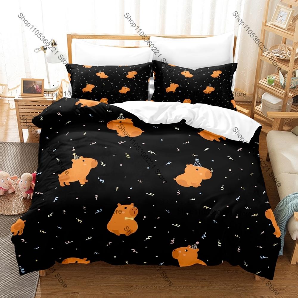 Cartoon Capybara Bettwäsche Set Einzelbett Zweibettbett Vollgröße Queen Size King Size Bettwäsche Set Schlafzimmer Bettbezug Sets Anime Bettlaken Set