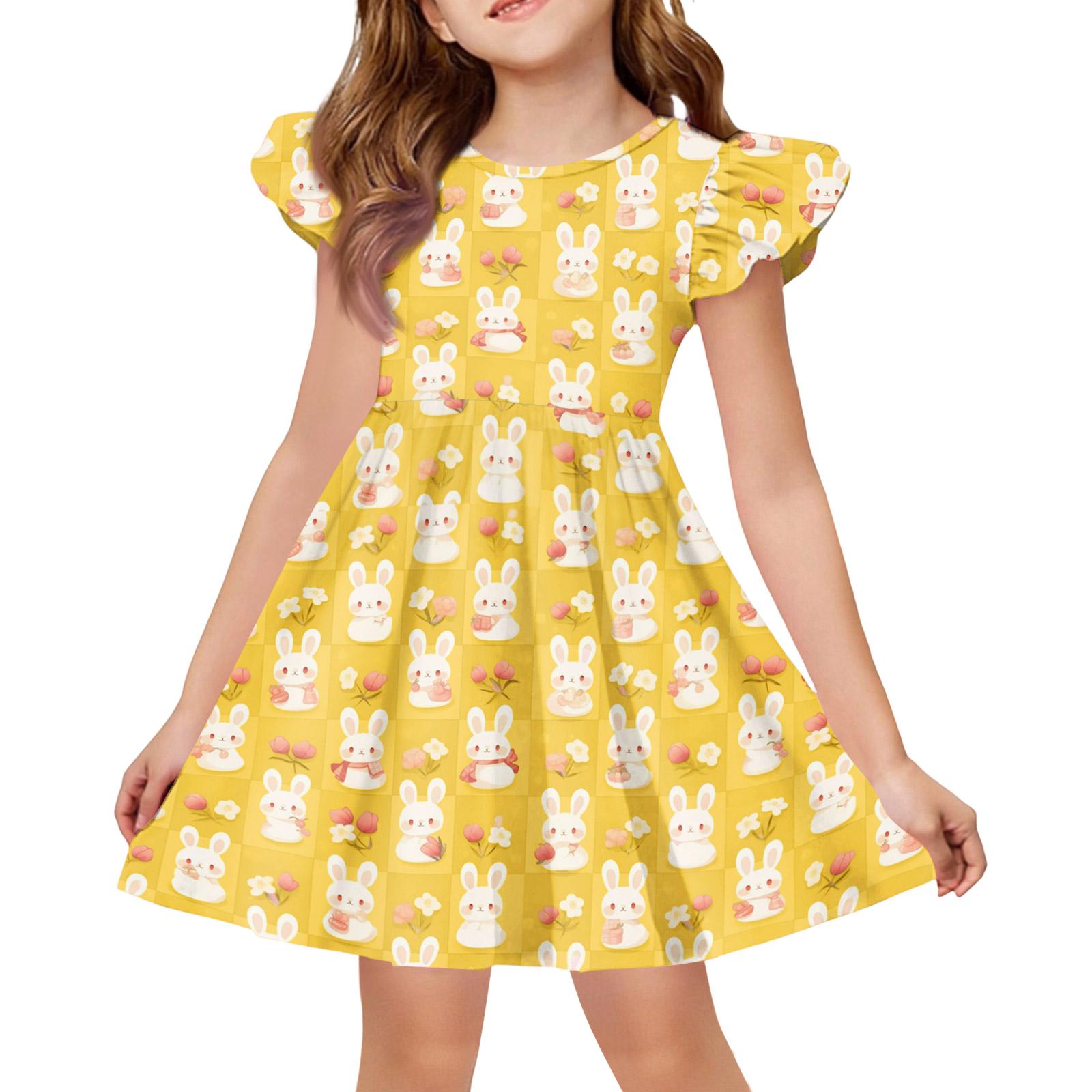 

Girls Summer Princess Dress - A-Line T-Shirt Dress Easter Day 160 жовтий