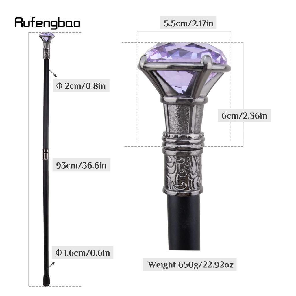 Lila Diamant-Typ-Silber-Gehstock, modischer dekorativer Gehstock, Gentleman, eleganter Cosplay-Gehstock, Knauf, Crosier, 93 cm