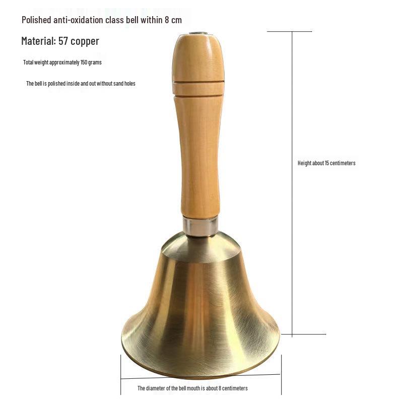 8CM Copper Handbell with Wooden Handle - Ideal for Teaching, Classroom, Pets, or Christmas
