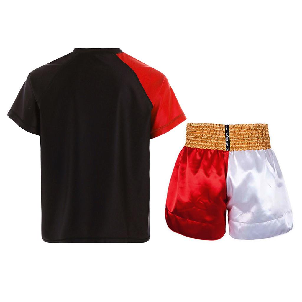 Dětský chlapecký boxerský tréninkový kostým, módní barevné bloky, patchworkové tričko s kulatým výstřihem, krátkým rukávem, atletický top s boxerskými kraťasy