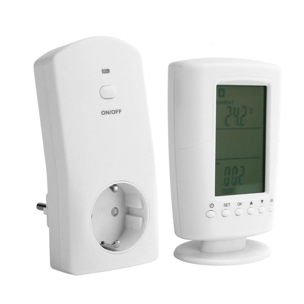 LCD Temperature Controller with Backlight Wireless Remote Programmable Thermostat SocketUK 250V 13A