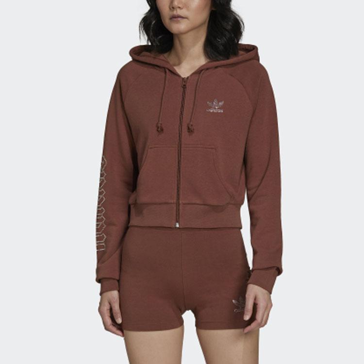adidas Cropped Track Jacket With Rhinestone Logo Women Jackets Brown HF6768