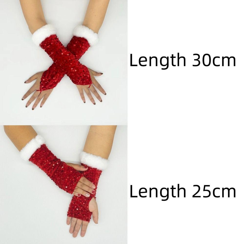 Fuzzy Hook Finger Exposed Finger Glove Red Clothing Performance Glove  Christmas Gifts