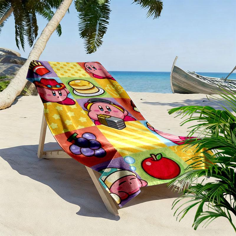 Kirby Pink Spirit Print Beach Towel, Large Soft Quick Dry Towel for Beach Camping Swimming