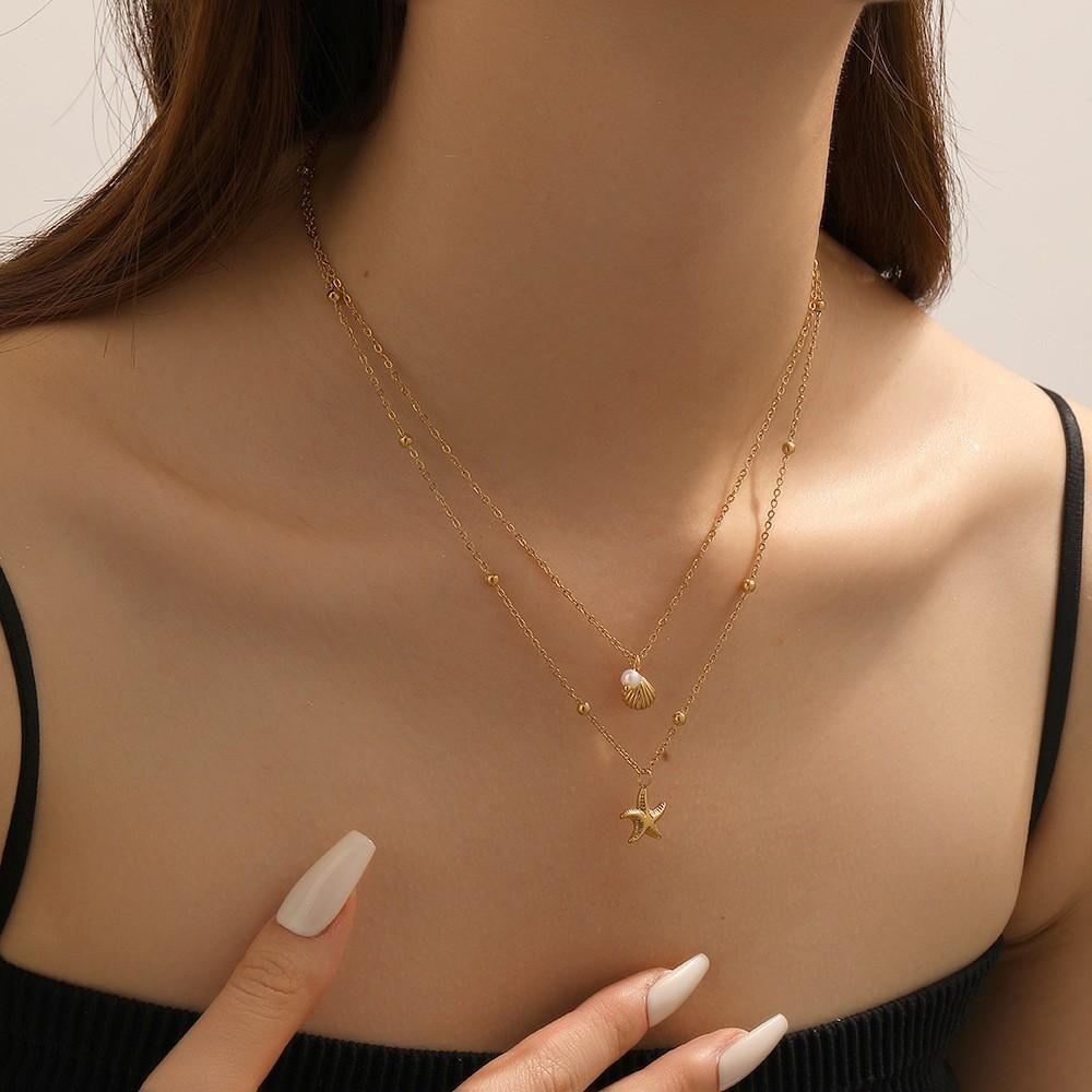 Ocean Necklace Anklet Set Natural Shell Starfish Pearl Jewelry Fashion Accessories Gift Box