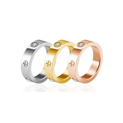 Couple Cross-print Ring with Diamond Couple Ring