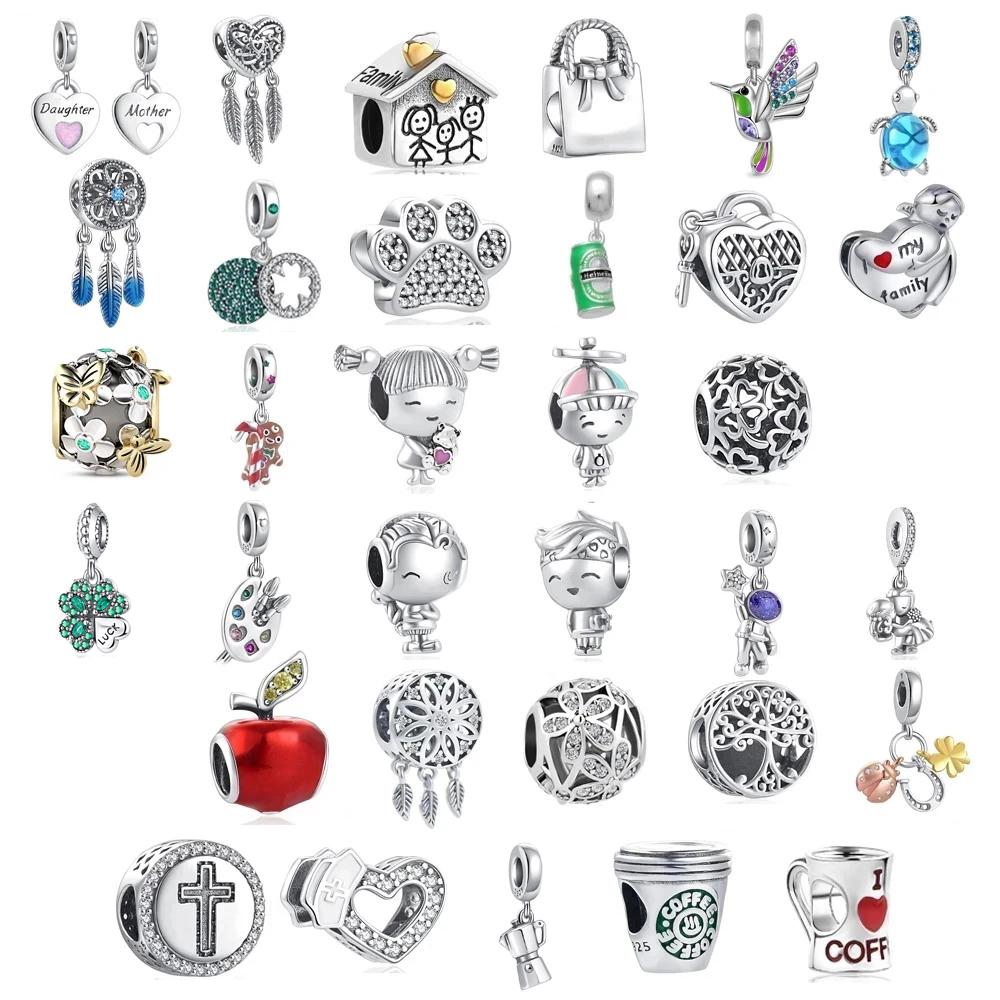 

Серебро S925, плиссированный милый дом, семейный комплект из бисера для девочек и мальчиков, подходит для подвески, серебро S925, оригинальный браслет, брелок, сделай сам, женские ювелирные изделия