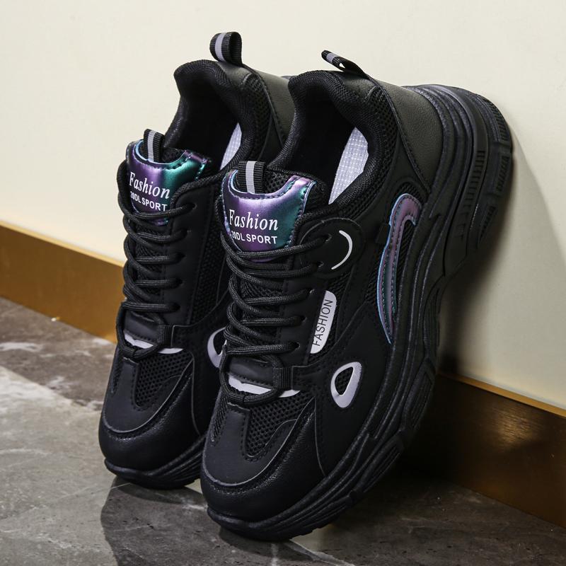 

Женские кроссовки для бега Повседневные студенческие кроссовки на платформе для девушек Женские черные спортивные туфли Увеличение роста Большие EU: 35 чёрный