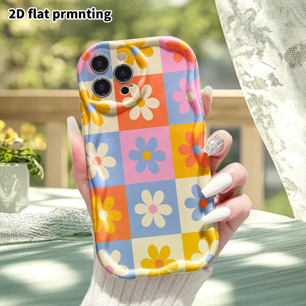 Phone Case: 2D Flat, Suitable for iPhone 18 17 16 15 14 13 12 Pro Protective Case, Phone Decoration, Small Daisy Flat Pattern, Halloween and Christmas