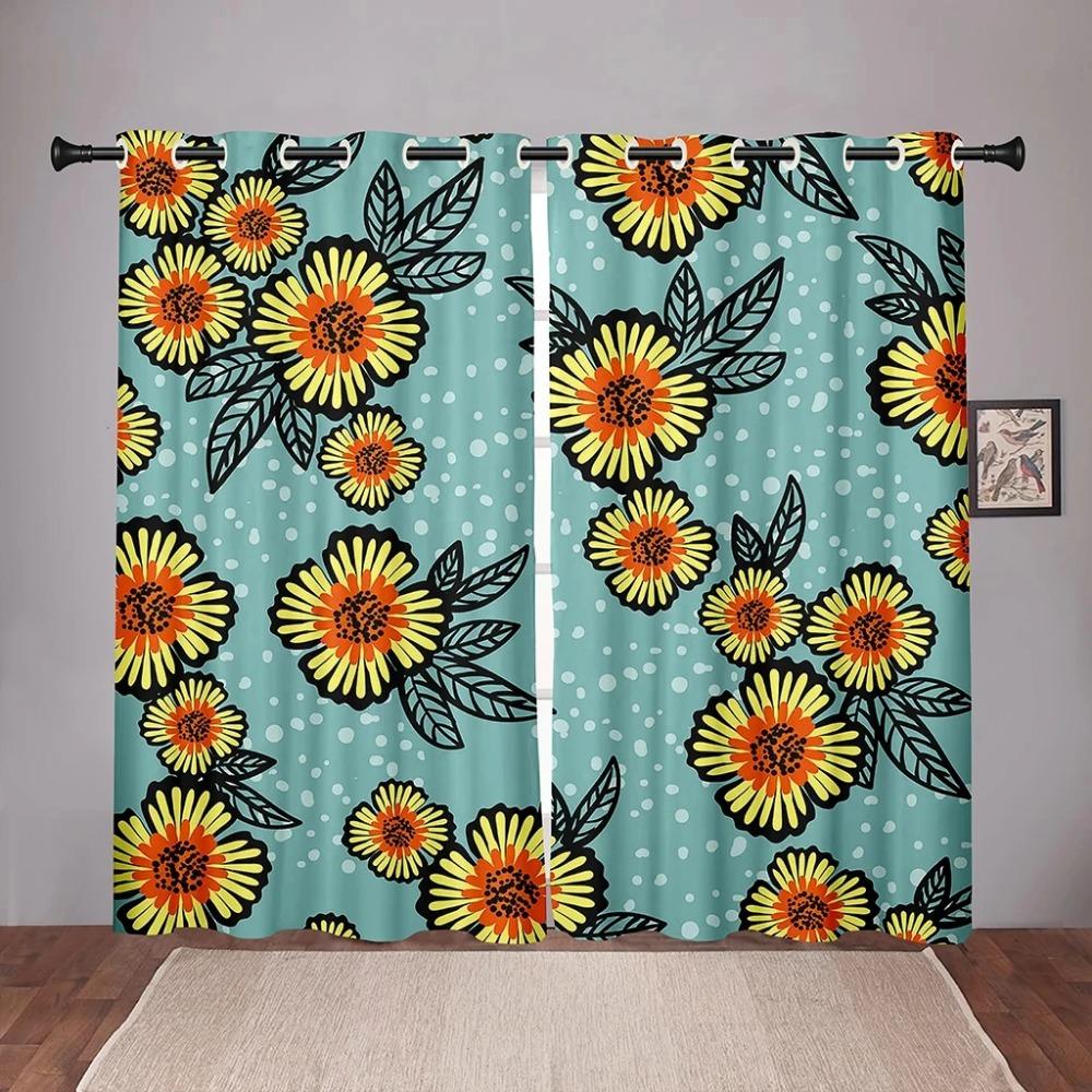 Sunflower Floral Vintage On Sale Blackout Window Curtain for Bedroom Living Room Bathroom Kicthen Door Thick High Shading New