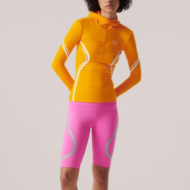 adidas X Stella McCartney SS23 Pantaloncini da Fitness a Strisce, Tasca Posteriore con Zip Sottili Traspiranti Fondo Sportivo per Donna Crema Rosa HS1712