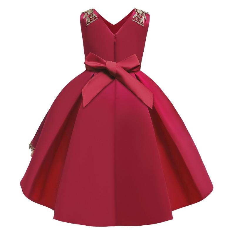Little Girl Red Sleeveless Pleated Embroidered Princess Dress