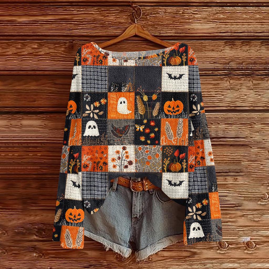 Womens Fall Sweaters Long Sleeve Print Tops Pullover Sweaters Loose Dressy Casual Basic Clothes