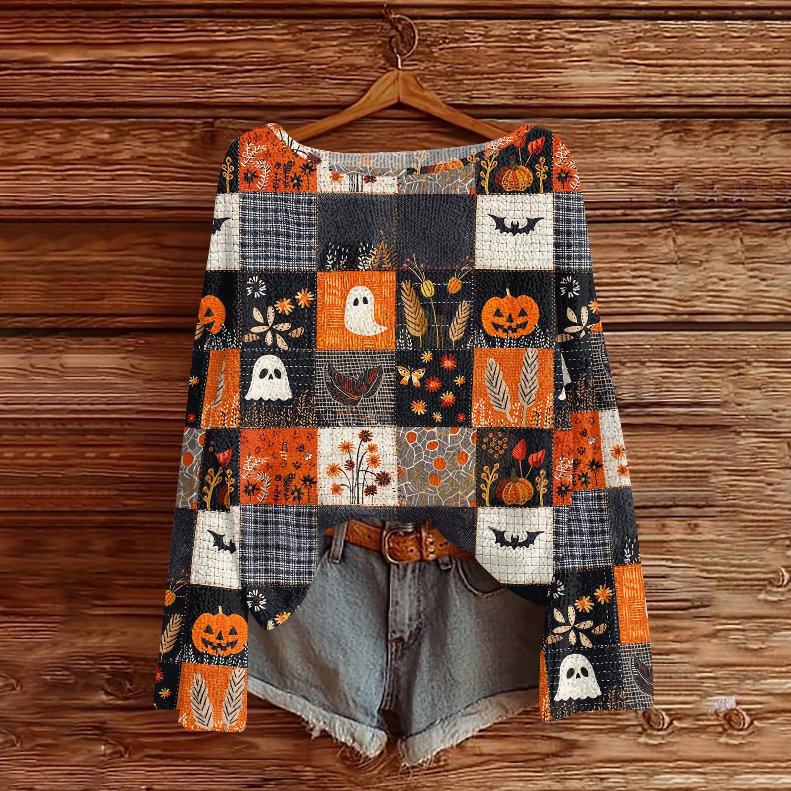 

Womens Fall Sweaters Long Sleeve Print Tops Pullover Sweaters Loose Dressy Casual Basic Clothes S