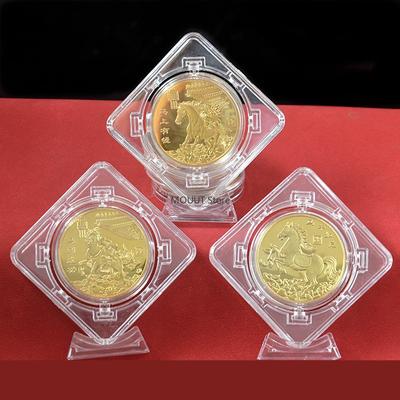 Year of The Horse Commemorative Medal Zodiac Horse Souvenir Solid Coin Home Decoration Square Rotating Acrylic Ornaments Gift
