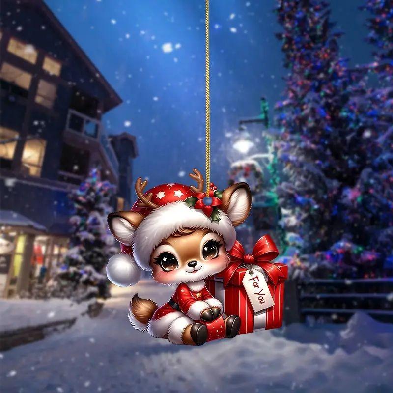 Acrylic Cheerful Christmas Reindeer Hanging Decoration For Car Rearview Mirror