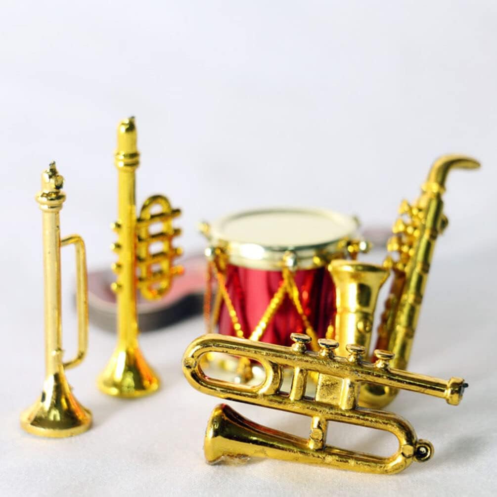 Toyvian Miniature Musical Instrument Set Plastic Saxophone Trumpet Drum Figurines Dollhouse Musical Instrument Models Ornament for Mini House Musical
