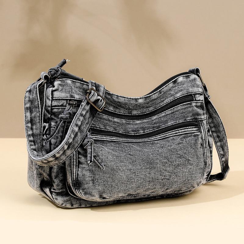 Denim large capacity women's messenger bag commuter multi-compartment bag fashion lazy style old shoulder tote bag