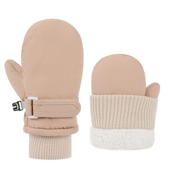 1 Pair Kids Gloves Waterproof Winter Ski Gloves Soft Fleece Lining Windproof Adjustable Strap Solid Color Threaded Gloves