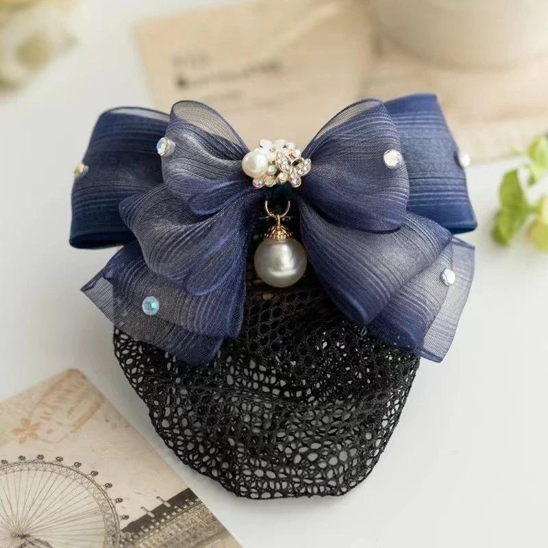 Korean Bowknot Hair Net Clip - Professional Headdress for Waitress, Nurse, or Flight Attendant