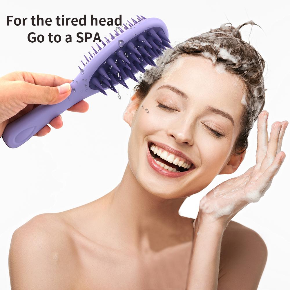 Home Long Handle 2-in-1 Comb for Double-sided Shampoo Brush Silicone with Handle Shampoo Comb Wet and Dry Shampoo Massage Brush