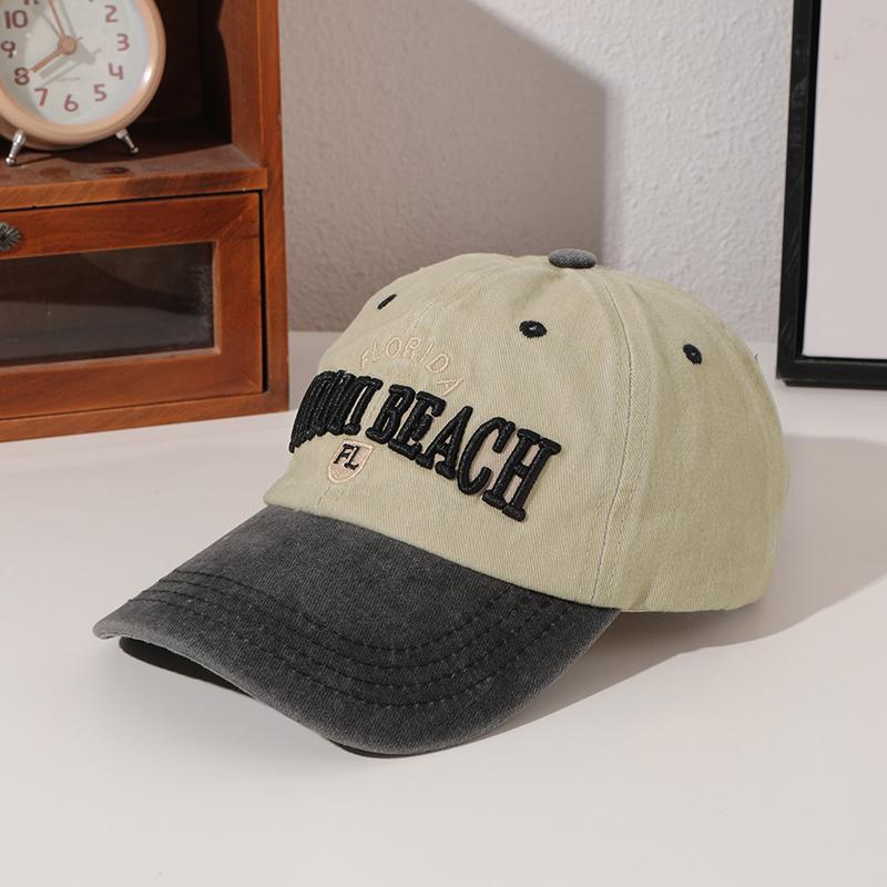 

Crossborder washed, aged, pieced and embroidered letter Miami Beach baseball cap, a trendy and versatile sunshade baseball cap One Size