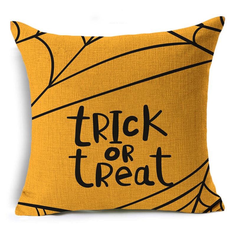 Trick Or Treat Yellow Halloween Cartoon Skull Pumpkin Linen Throw Pillowcase Decorative Cushion Cover For Sofa Living Room Party