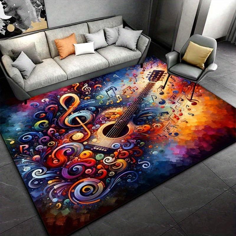 Musical Guitar Rug: Harmonize Your Home with Colorful Notes | Artistic Living Room Decor Pieces Skid resistant carpet