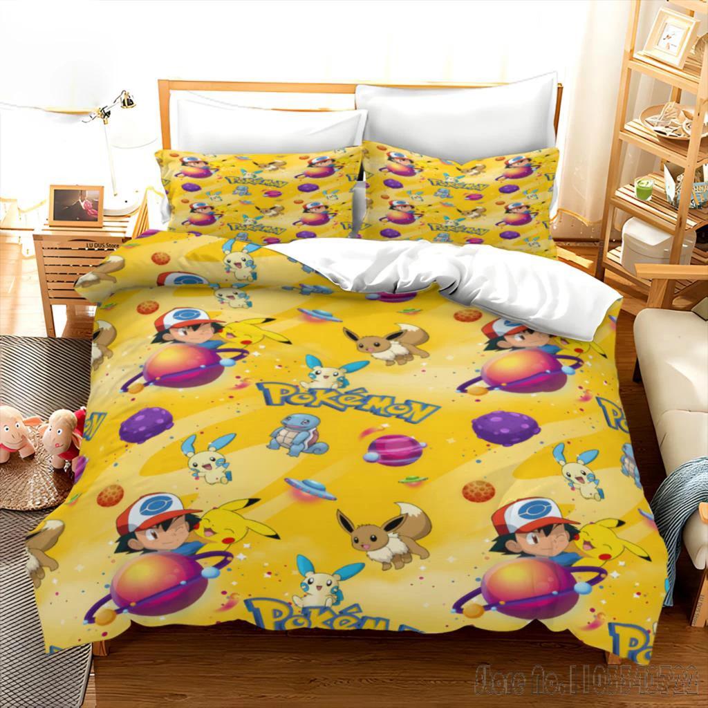 Pokemon Bettwäsche Set Cartoon Anime Kinder Schlafzimmer Bettbezug Junge Mädchen Bettwäsche Einzel Doppel King Pikachu Bettbezug Geschenk