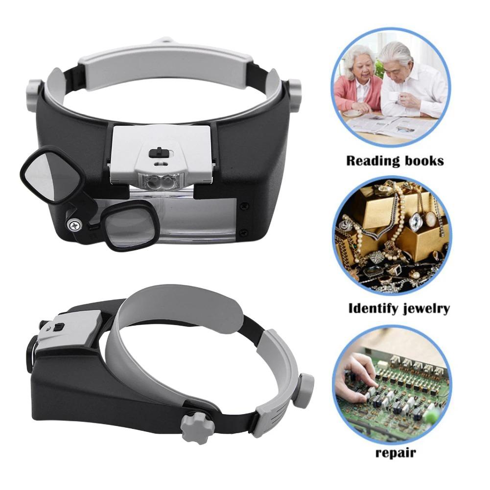 Hands-Free LED Magnifying Glasses Head Mount 1.5X 6X 8X Loupe for Close Work Soldering Watch Repair Hobby