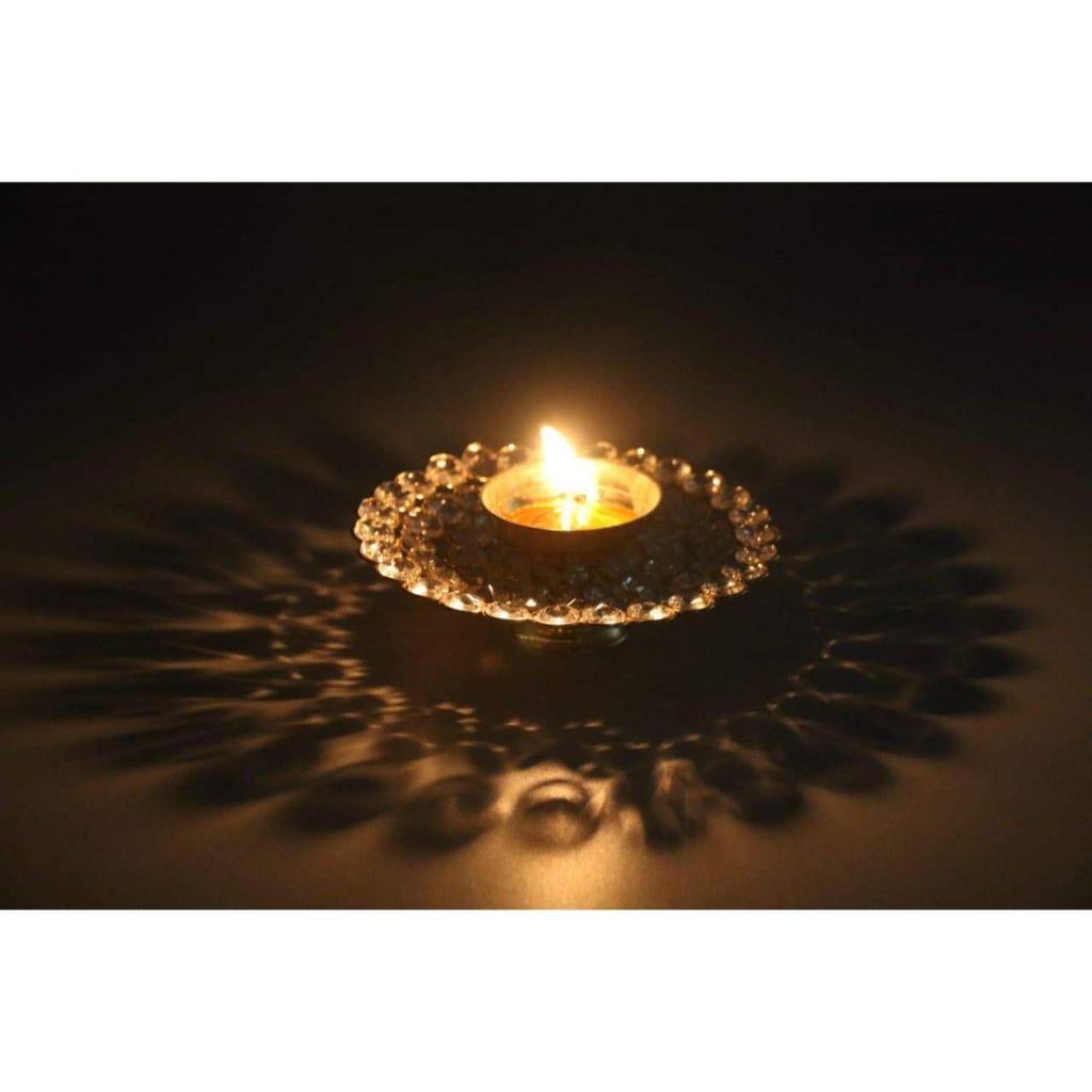 Brass Diya for Puja - Crystal Akhand Diya Oil Puja Lamp - Decorative Round for Home Office Gifts Pooja Articles-Diwali Gift Wedding GiftDecor