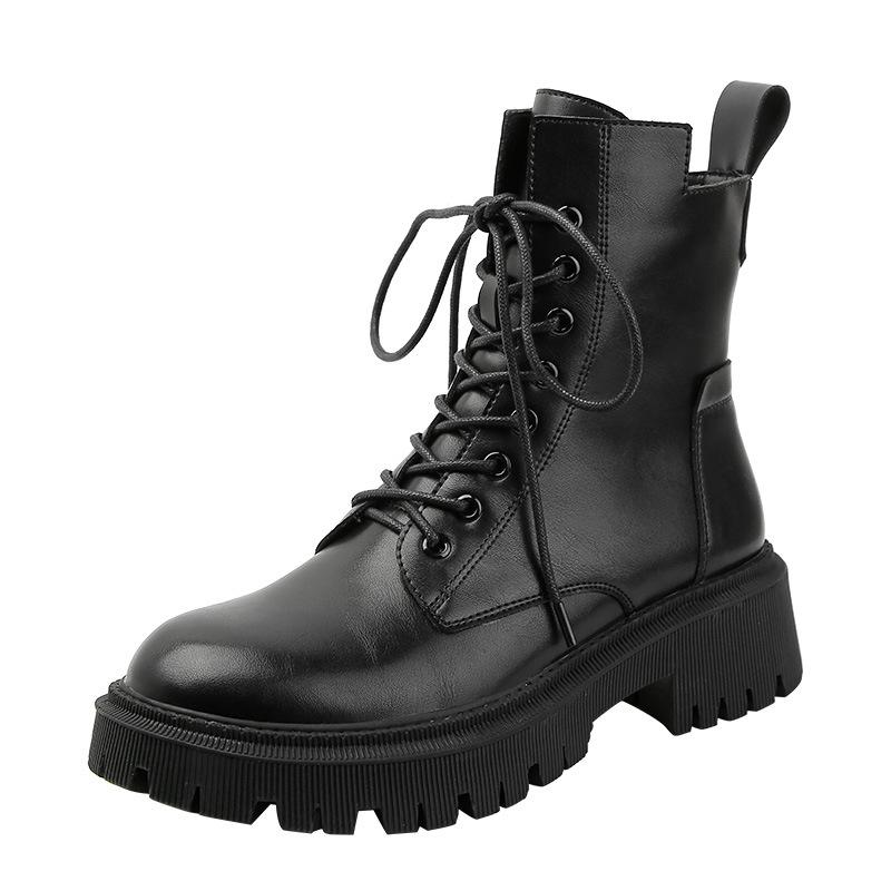 ~ Buty typu martensy damskie nowe zimowe wiatroszczelne średniej wysokości krótkie buty damskie na grubej podeszwie wszechstronne buty motocyklowe