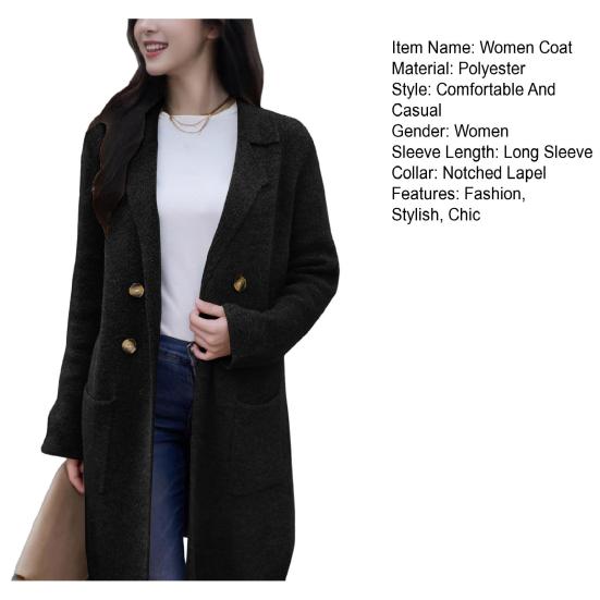 Women's Wool Blend Long Coat Oversized Double Breasted Trench Coat Notched Lapel Fall Winter Warm Overcoat