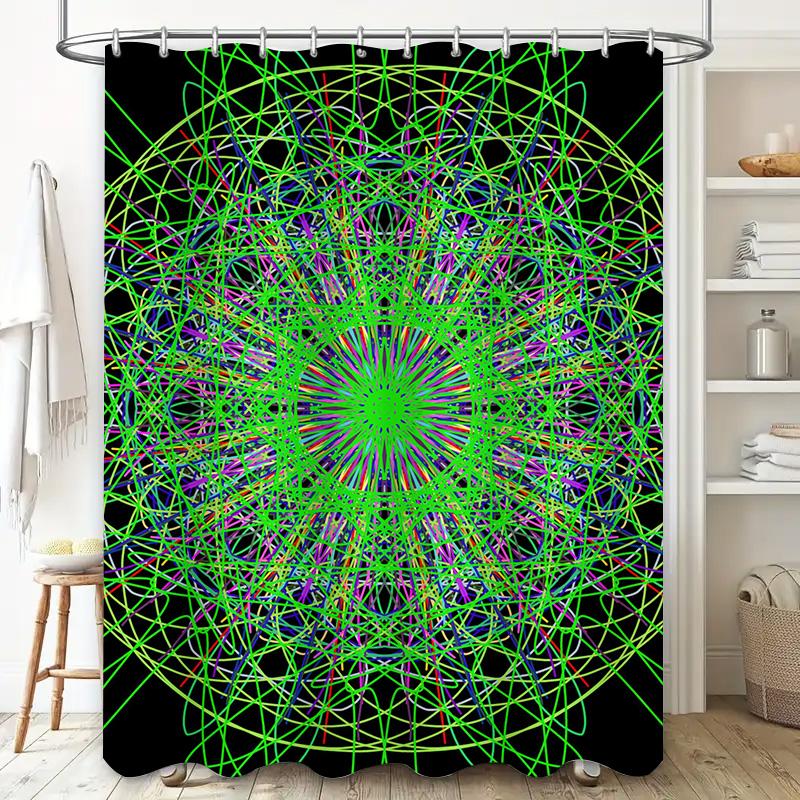 Colorful Mandala Shower Curtain Waterproof Home Decor For Bathroom Modern Green And Pink Abstract Design (175Cmx180Cm)