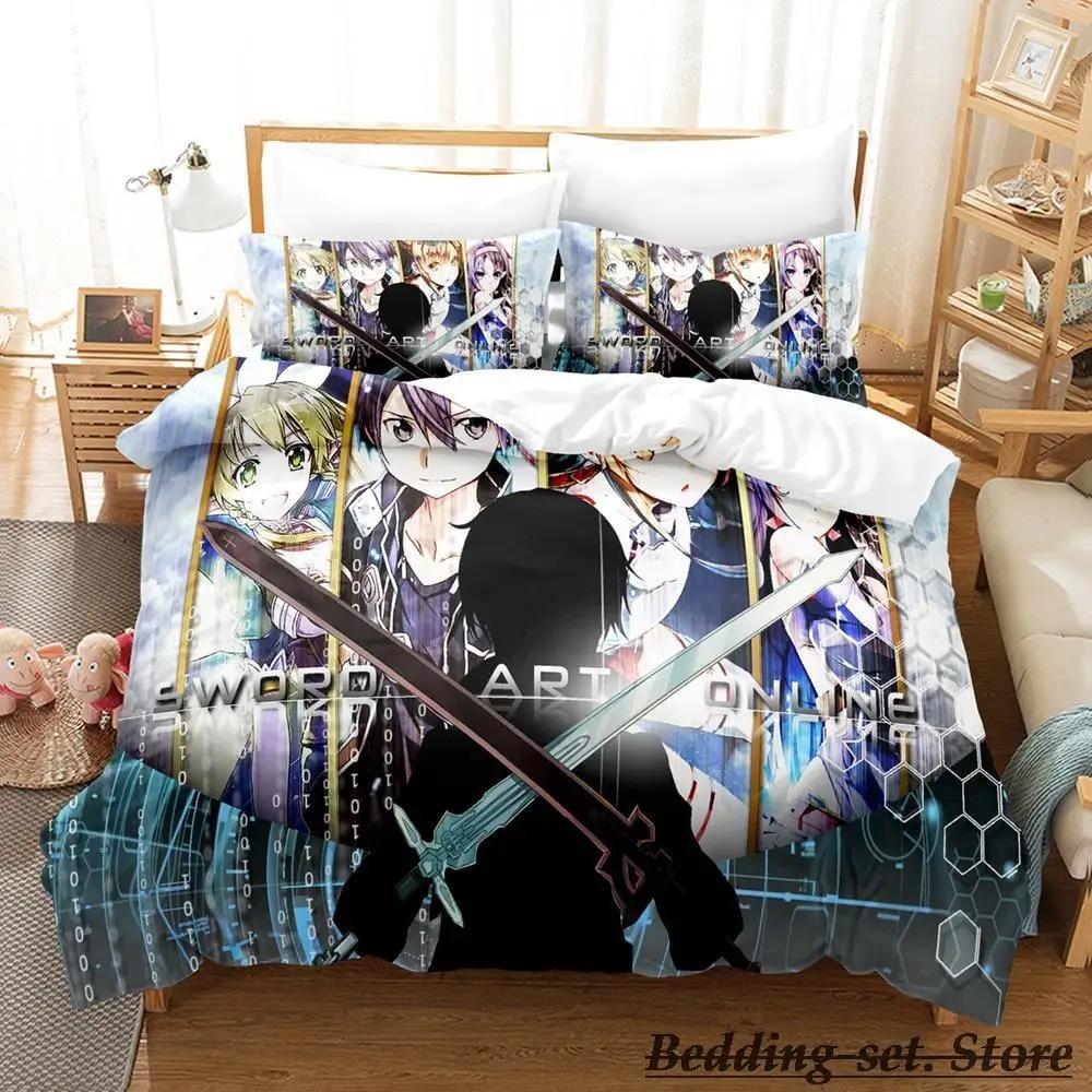 Sword Art Online II Bedding Set Cartoon Anime Three-piece Set Adult Kid Bedroom Duvetcover Sets 3D Kawaii Roupas De Cama