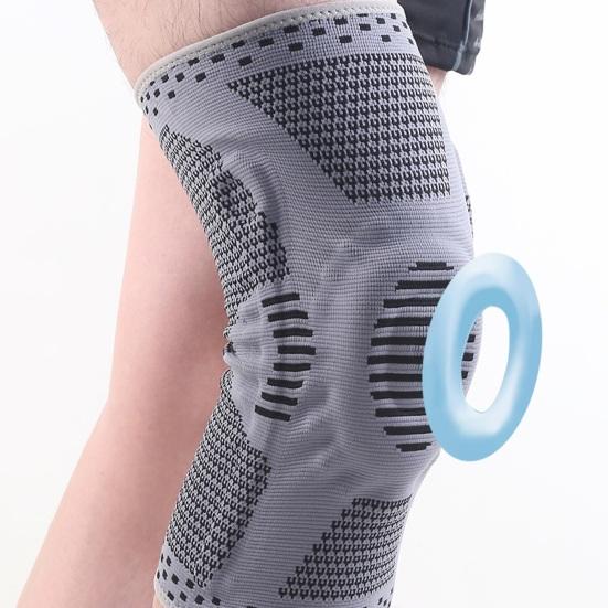 Gestrickte Kniekompressionsbandage mit seitlichen Stabilisatoren Patella-Polster Damen Herren Meniskusriss Verletzung Regeneration Gelenkschmerzen Laufen Sport Kniebandage