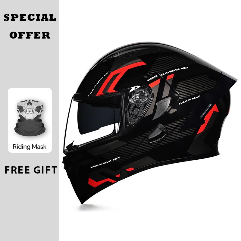 Black Red Motorcycle Helmets DOT Approved Flip Up Moto Helmet Flip Up Full Face Helmet Dual Lens Modular Helmet Factory Price