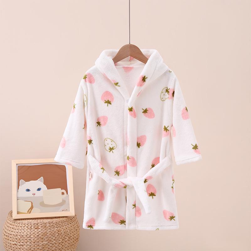 Children's Cartoon Coral Fleece Bathrobe - Flannel Robe for Boys & Girls, All Seasons