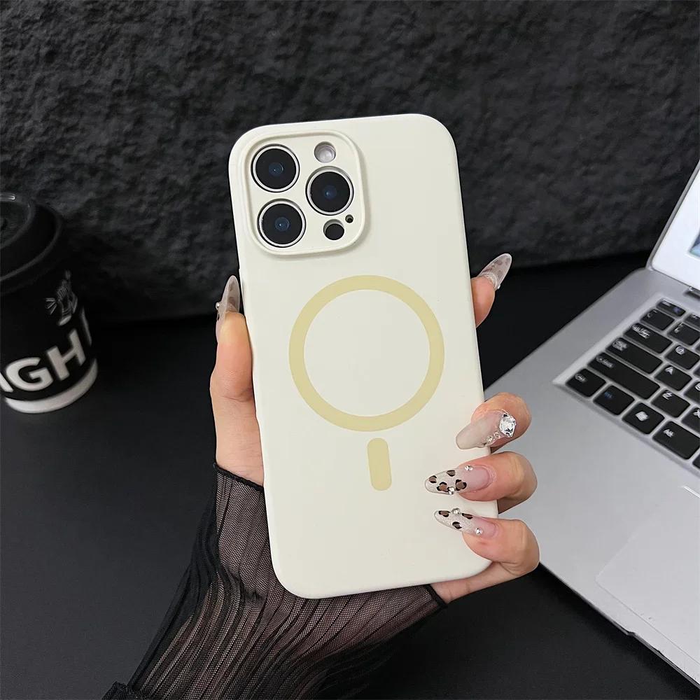 Luxury Magsafe Liquid Silicone Magnetic Phone Case For iPhone 16 Pro Max 15 Plus 14 13 12 Lens Protective Candy Color Back Cover