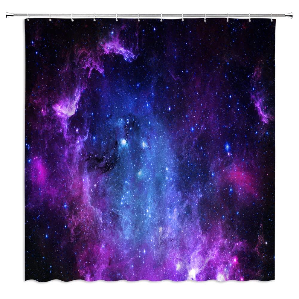 Sternenhimmel Duschvorhang für Badezimmerdeko Sternenklare Galaxie Badewannen-Set Psychedelischer Nebel Universum Planet Badezimmervorhang Set